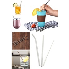 Munico 3'lü Metal Pipet Seti Paslanmaz Çelik Düz & Eğik Pipet &pipet Temizleme Fırçası Chef Içecek Tadım