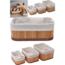 Munico Rattan Ahşap Organizer Mutfak Malzemesi Ahşap Ekmek Kutusu ve Sepeti 3 Adet Boy Boy Sepet