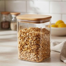 Delixa 700ML Sızdırmaz Vakumlu Bambu Kapaklı Borosilikat Cam Kavanoz – Hava Geçirmez & Dayanıklı Gıda Sakla