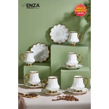 UltraMint Şık 6 Kişilik Inci Renkli Porselen Fincan Takımı, 90ML