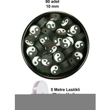 90 Adet 10 mm Polimer Kil Fimo Boncuk Takı Bileklik + 5 Metre Lastikli Misina Hediye - Yin Yang