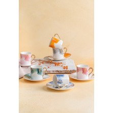 UltraMint Bahar Renkli 6 Kişilik Porselen Kahve Fincan Seti, Şık ve Kullanışlı