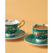 UltraMint Turkuaz Renkli 4 Parça Bone China Kahve Fincan Takımı, Şık ve Zarif