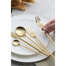 UltraMint Parlak Altın 30 Parça Çatal Kaşık Bıçak Seti, 6 Kişilik, Şık ve Dayanıklı