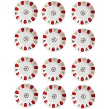 UltraMint 12'li Kırmızı Otantik Porselen Çay Tabağı Seti