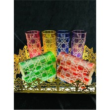 UltraMint Renkli El Işi 6'lı Kristal Kesme Işlemeli Kahve Yanı Bardak Seti