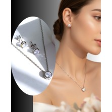 925 Ayar Gümüş Damla Tasarım Zarif Kolye Küpe Zirkon Taşlı Kadın Set Doğum Günü Hediye