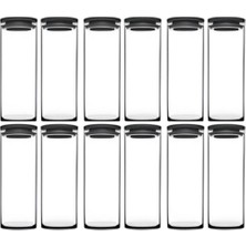 UltraMint Vakumlu Cam Kavanoz 12’li Gri 1230 cc Erzak Saklama Kabı Seti