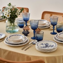 UltraMint Şık 24 Parça Mavi Porselen Yemek Takımı, 6 Kişilik Set