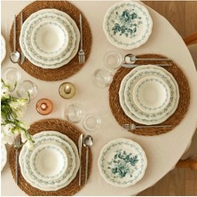 UltraMint Şık 24 Parça Yeşil Porselen Yemek Takımı, 6 Kişilik Set