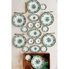 UltraMint Antique Green 19 Parça 6 Kişilik Porselen Kahvaltı Takımı Seti