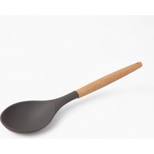 Delixa Bambu Saplı Silikon Servis Kaşığı, Bambu Uzun Silikon Servi Kaşığı 27CM 3 Renk Seçenekli (Siyah)