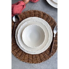 UltraMint Şık 24 Parça Porselen Yemek Takımı, 6 Kişilik, Krem Renkli, Premium Kalite