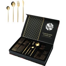 UltraMint 24 Parça Çelik Gold Yemek Takımı, Şık ve Dayanıklı Set