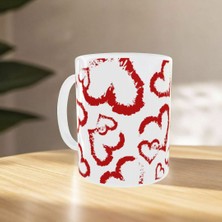 Uçan Kupa Kırmızı Fırça Kalp Desenli Romantik Kupa