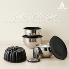 Amboss Bake with Love 10 Parça Karıştırma Kabı & Döküm Kek Kalıbı – Siyah