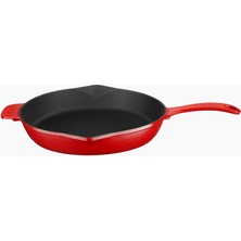 Delixa Spring Serisi, Döküm Kızartma Tavası, Yuvarlak, 28 Cm, Mat Emaye, Parlak Siyah Taban, Kırmızı