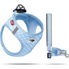 Delixa Vest Göğüs Tasması Air-Mesh Açık Mavi-Puantiye 3xs & Gezdirme Tasması M