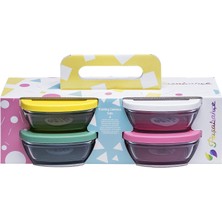 Delixa Cam Saklama Kabı Seti, 4 Parça, Asortili Çok Renkli Plastik Kapakli, 310 cc