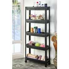 Delixa Sev Plastik 5 Katlı Tekerlekli Organizer Diktördgen Raf Ünitesi Siyah