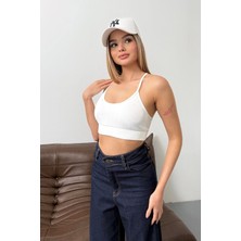 Jee Lee Kadın Ip Askılı Fitilli Slim Fit Büstiyer Beyaz - 26M 9027