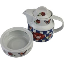 UltraMint Şık Ekose Desenli Porselen Demlik ve Isıtıcı Seti 700ML