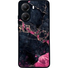  Xiaomi Poco X7 Pro Uyumlu Mermer Tasarımlı Glossy Mat Siyah Silikon Telefon Kılıfı