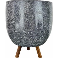 Delixa Bitki Tasarımı Ev Dekorasyon Aksesuar Gri Granit Toprak Saksı Saksılık Salon Çiçeklik 3 Ayaklı - 19