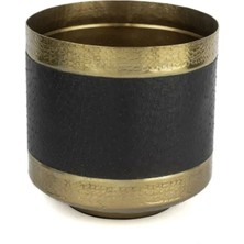 Gold Siyah Deri Kaplı Metal Saksı 25X25CM