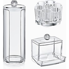 Delixa 3'lü Makyaj Kozmetik Organizeri Set, Pamukluk, Kulak Çubuğu Düzenleyici, Ruj Oje Makyaj Düzenleyici