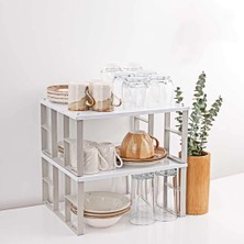 Delixa Orret Home 2'li Raf Düzenleyici Seti: Dolap Içi Düzenleyici, Tabak ve Bardak Rafı Tabak Düzenleyici