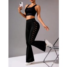 Kendim Fashion Kadın Yüksek Bel Yanları Çapraz Tül Detaylı Dalgıç Tayt