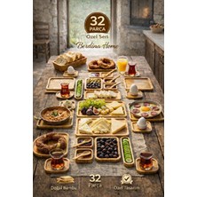 UltraMint 32 Parça Bambu Kahvaltı Takımı - 6 Kişilik Sunum ve Servis Seti