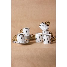 UltraMint Şık 6 Kişilik Benekli Porselen Kahve Fincanı Takımı