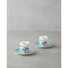 UltraMint Freesia New Bone China 4 Parça Kahve Fincan Takımı, 2 Kişilik, 90 Ml, Mavi