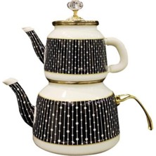 UltraMint Beyaz Damla Desenli Emaye Çaydanlık Takımı, Şık ve Dayanıklı Set