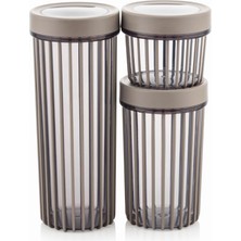 Delixa 3'lü Çevir Aç Kapak Kavanoz Plastik Saklama Kabı Seti, Büyük, Orta, Küçük, 3 Boy (Bej)