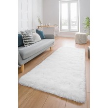Alpina Home Beyaz Yıkanabilir Puffy Peluş Halı Yolluk Yumuşak Kaymaz Taban