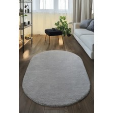 Alpina Home Gri Oval Yıkanabilir Puffy Peluş Halı Yolluk Yumuşak Kaymaz Taban