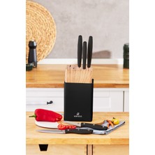 UltraMint Şık Siyah 6 Parça Standlı Bıçak Seti, Pratik ve Dayanıklı Kesim Araçları