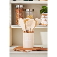 UltraMint 12 Parça Silikon Uçlu Kayın Ağacı Saplı Servis Seti Bej