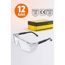 PremiumPort Laboratuvar Güvenlik Gözlüğü, Şeffaf, Ayarlı Kulaklı, 12'li Set
