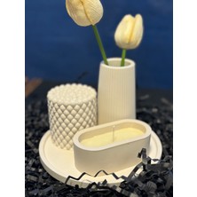 Lethe Studio Design Dekoratif 4'lü (4 Adet) Orta Sehpa Obje Seti - Bubble Obje, Mum, Oval Tepsi, Vazo - Ev Dekoru