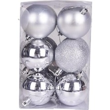 Storemax Yılbaşı Topu Simli Mat Parlak 12'li Set Gümüş 6 Cm.