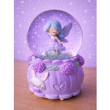 Rüya Kıyısı Çiçek Detaylı Peri Kız ve Minik Tavşan Büyük Boy Otomatik Püskürtmeli Işıklı Müzikli Kar Küresi