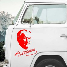 Sticker Dizayn Atatürk Silüeti ve Imza Sticker - Mustafa Kemal Atatürk Başbuğ Imza Sticker - Araba Oto Motosiklet Karavan Cam Sticker - 00391