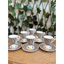 UltraMint Leopar Desenli Porselen Kahve Fincanı Takımı 6'lı Set