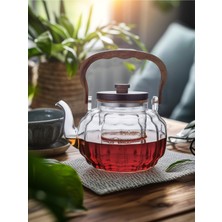 UltraMint Çizgili Akasya Saplı Borosilikat Cam Demlik 1000ML