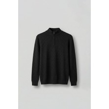 Abluka Online Erkek Regular Fit Fermuarlı Premium Kumaş Kazak Siyah