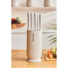 UltraMint Şık Massimo Yuvarlak 6 Parça Standlı Bıçak Seti, Krem